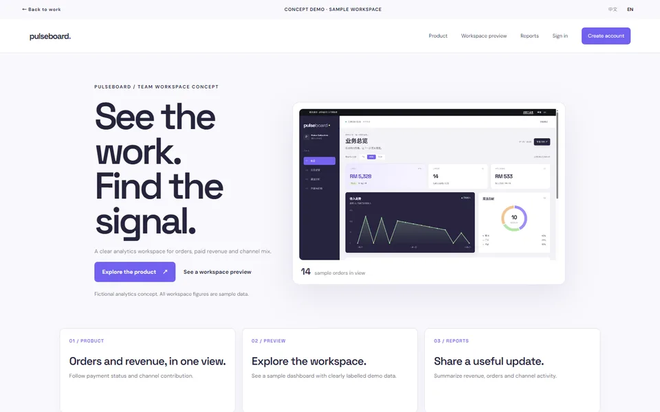 PULSEBOARD software dashboard concept website