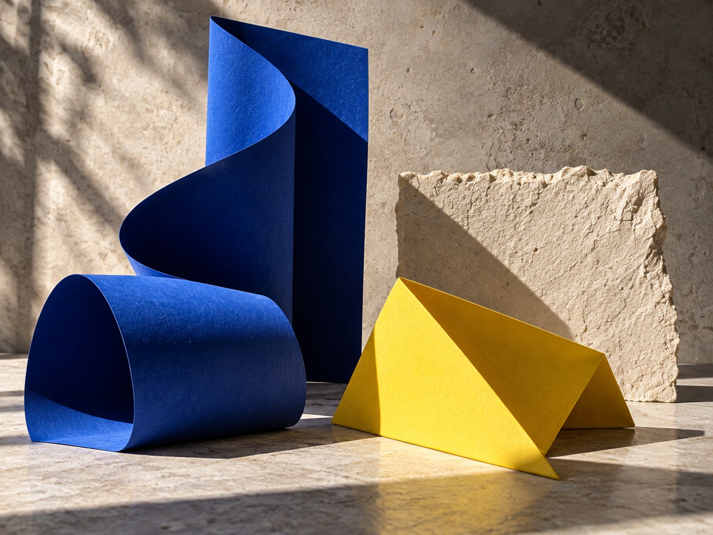 Sculptural paper forms and materials for the Field Notes identity study